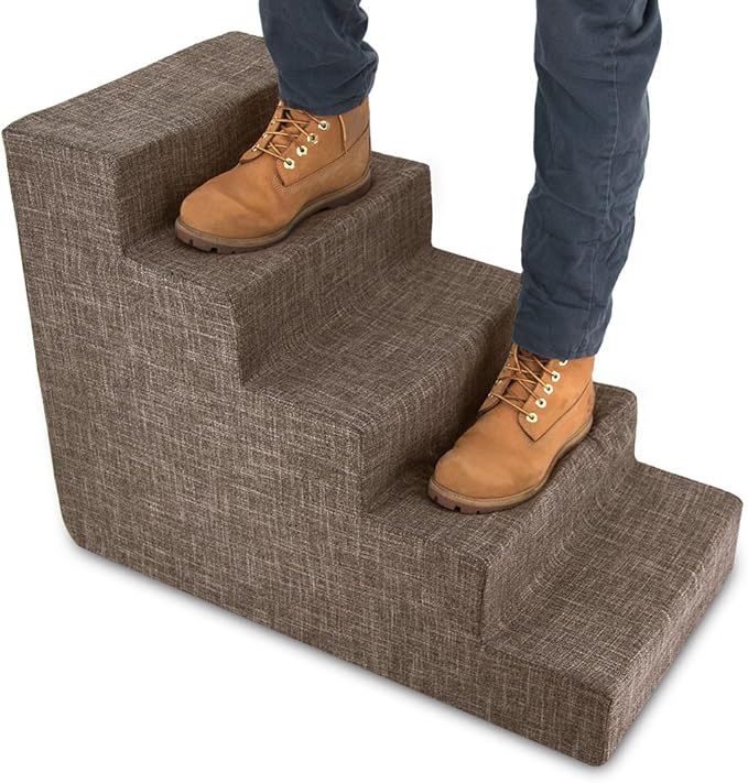 Best Pet Supplies Dog Stairs & Steps - Foam Steps for Small Dogs & Cats, Non-Slip Indoor Balanced Pet Step Support, Dog Ramp, No Assembly, Brown Linen, 5-Step (22.5-inch Height)