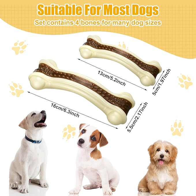 Sosation Dog Toys for Aggressive Chewers Indestructible Nylon Dog Bones Beef Flavor Teething Chew Toys Bones for Large Puppies(Large, Medium)