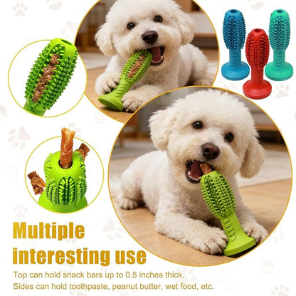 Dog Chew Toys, Interactive Suction Cup Toothbrush Chew Toy for Puppy Teething, Rubber Teeth Cleaning Stick with Treat Holder for Small and Medium Dogs (Blue)