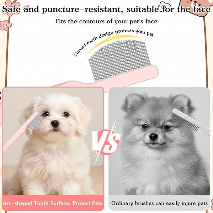 Pet Facial Grooming Comb, Stainless Steel Dog Eye Comb, Dog Flea Comb, Round-Tip Arc Teeth, Stress-free Tear Stain Remover for Dogs & Cats Fit Yorkie, Shih Tzu, Maltese Maltipoo Pomeranian