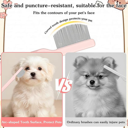 Pet Facial Grooming Comb, Stainless Steel Dog Eye Comb, Dog Flea Comb, Round-Tip Arc Teeth, Stress-free Tear Stain Remover for Dogs & Cats Fit Yorkie, Shih Tzu, Maltese Maltipoo Pomeranian