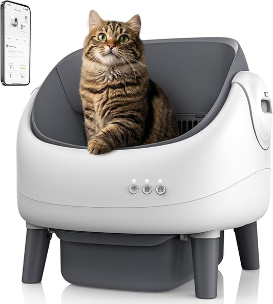 Open-Top Automatic Cat Litter Box, Self Cleaning Litter Box with APP Control，Safety Sensors，for Multiple Cats