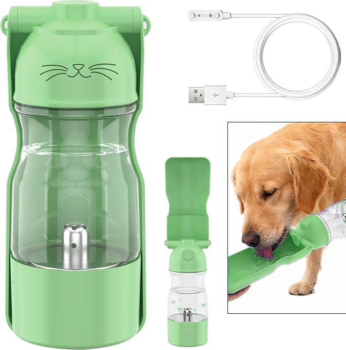 Portable Dog Water Bottle Active Oxygen Puppy Water Bowl & Dispenser for Travel, Improves Taste and Boosts Immunity for Pet Health Care Water Bottle (A-013B-Green)