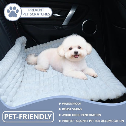 Dog Car Seat Waterproof Bed Cover Non-Slip Car Back Seat Soft and Comfortabl Pet Bed Mat Car Blanket for Travel Backseat Extender Seat Covers Dog Bed for Cars Trucks and SUVs (White Cover 23.6” x 51”)
