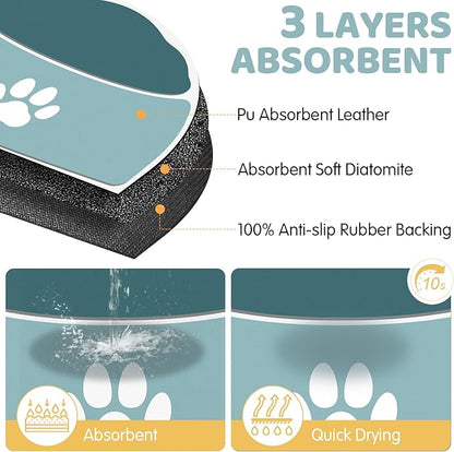 Dog Food Mat - 24''x16'' Absorbent Mat for Cat Dog Water Bowl, Non Slip Rubber Base Pet Water Mats Protect Floor, Easy Clean Cat Dogs Water Bowl Mats for Messy Drinkers, Dark Teal