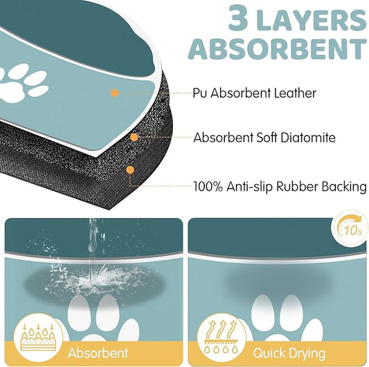 Pet Feeding Mat Semicircle, 20''x12'' Absorbent Mat for Cat Dog Water Bowl, Quick Dry Dog Water Dispenser Mat, Easy Store Cat Food Mats Wipe Clean, Fit with Cage, Living Room, Garden, Dark Teal