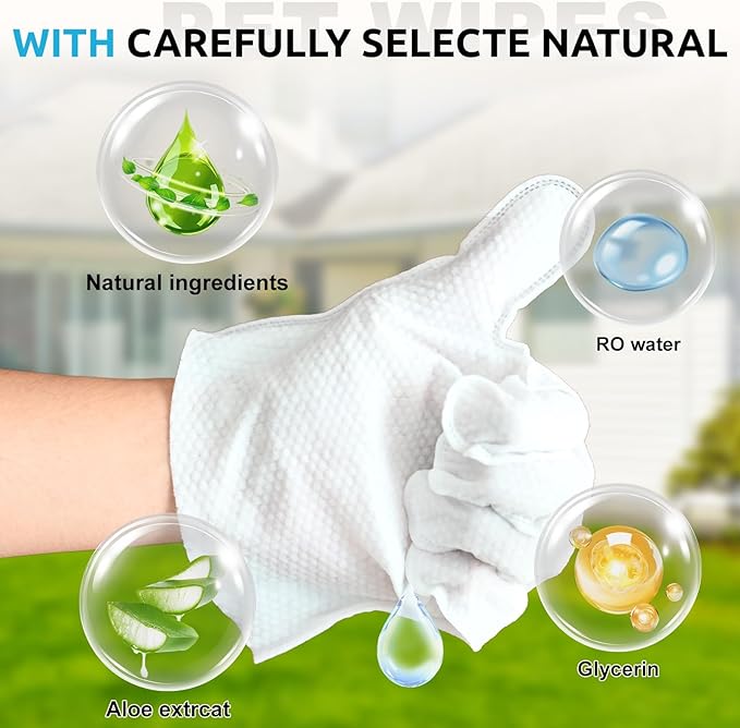 Pet Grooming Glove Wipes for Dogs&Cats, Extra Thick Rinse Free Cleaning Gloves with Aloe&Glycerin, Hypoallergenic Deodorizing Bathing Wipes for Daily Care, Travel, Portable, Unscented, 6pc