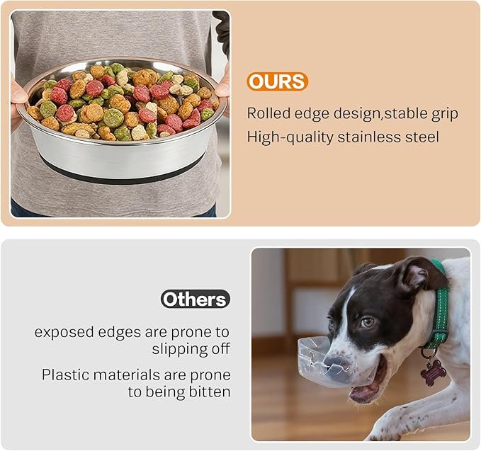 Stainless Steel Dog Bowls Set of 2, Extra Thick Metal Bowls, with Non-Slip Rubber Base Dog Bowl, BPA Free, Holds 2 Cups(16 fl oz), for Small Dogs, Black