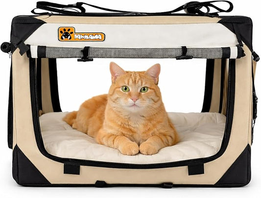 Cat & Dog Pet Carrier, Soft-Sided, Small 20"x13"x13", Supports Up to 45 lbs, Privacy Windows, Removable Plush Bed, Locking Zippers, Foldable Travel Crate