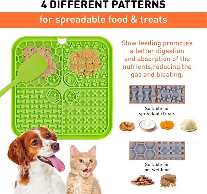 Dog Lick Mat that Keeps Dogs Calm & Busy – Silicone Enrichment Feeding Mat with Strong Suction Cups + Collapsible Travel Bowl – Slow Feeder for Bath, Grooming & Training