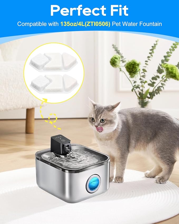 Cat Water Fountain Filter Replacement Compatible with Speedeer Wireless Cat Water Fountain Stainless Steel Filters 135oz/4L ZTI0506, Multi-Layer Filtration System, 8+8 Pack