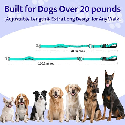 Kazazoo Hands-Free Dog Leash with 6-9FT Adjustable Length - Heavy Duty No Pull Bungee Design, Reflective Safety for Walking, Jogging & Training | Suitable for Medium to Large Dogs Green L