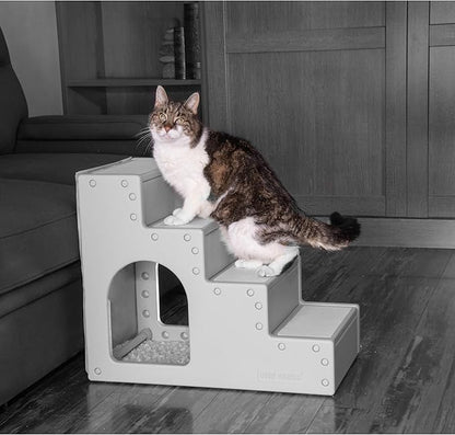 Pet Gear Pet Step IV Pet Stairs for Small Dogs and Cats up to 50 pounds, Lightweight, No Tools Required, 13 Colors to Choose from, Fog with Pet Den