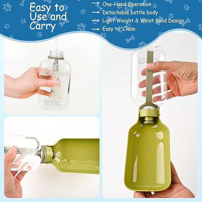 Portable Dog Water Bottle-18 Oz Leak-Proof Green Water Bowl Dispenser for Walk Hiking or Travel