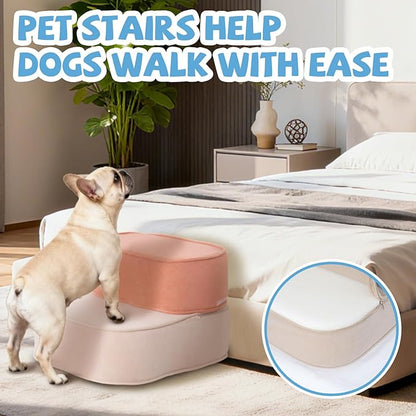 Dog Stairs for Small Dogs 11.8" H,2 in 1 Dog Steps for High Bed Couch 2-Step Pet Stairs for Dogs to Get On Bed,High Density Foam Non-Slip Pet Ramp for Puppy Older Cat