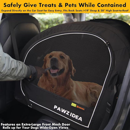 PAWZIDEA Portable Dog Crate for Car Travel, Collapsible Pet Travel Crates for Medium & Large Dogs, Enclosed Soft-Sided Car Kennel Carrier for Backseat, Secures w/Seatbelt & Headrest Strap, Chew-Proof