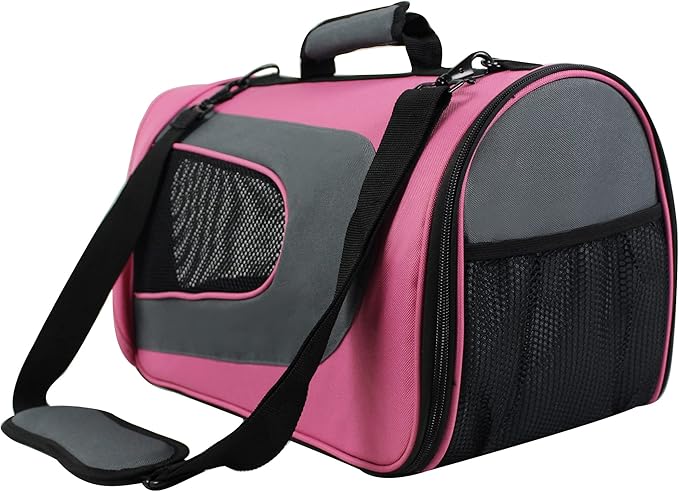 EliteField Deluxe Soft Pet Carrier (3 Year Warranty, Airline Approved), Multiple Sizes and Colors Available (20" L x 11" W x 11" H, Pink+Gray)