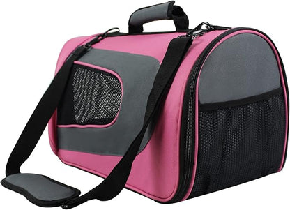 EliteField Deluxe Soft Pet Carrier (3 Year Warranty, Airline Approved), Multiple Sizes and Colors Available (20" L x 11" W x 11" H, Pink+Gray)