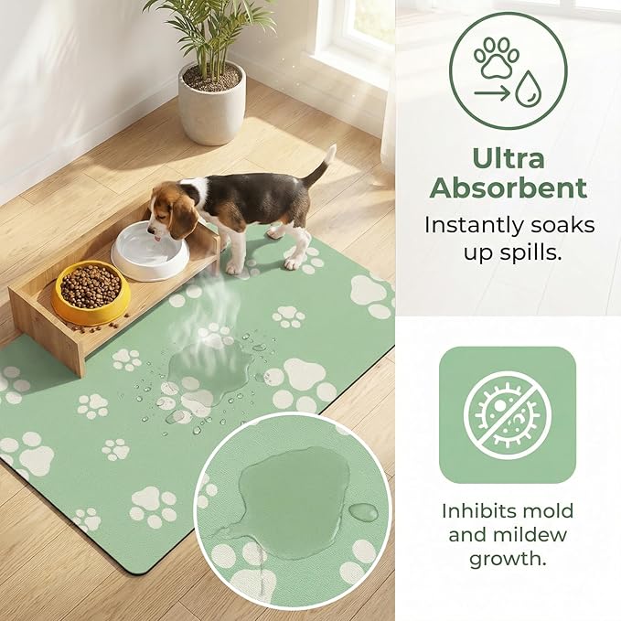 Pet Feeding Mat Dog Cat Food Mat Absorbent No Stains Quick Dry Rubber Bottom Anti-Slip Water Bowl Mats Easy to Clean for Indoor Pet Placemats Water Dispenser Mat