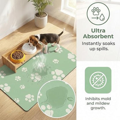 Pet Feeding Mat Dog Cat Food Mat Absorbent No Stains Quick Dry Rubber Bottom Anti-Slip Water Bowl Mats Easy to Clean for Indoor Pet Placemats Water Dispenser Mat