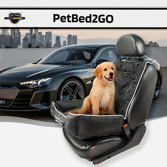 Seat Armour PetBed2Go Black - Car Pet Bed and Seat Cover – Soft, Portable Pet Cushion for Travel – Protects Vehicle Seats from Fur, Dirt & Scratches