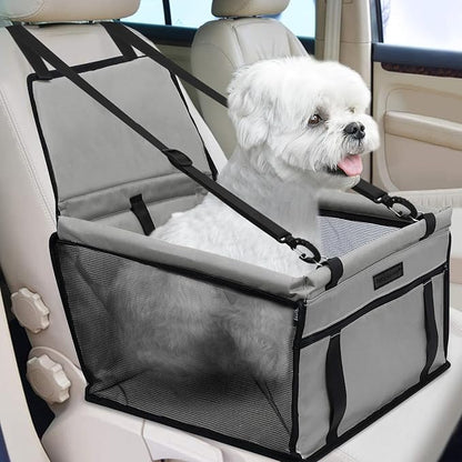 PetsHome Dog Car Seat Foldable Dog Car Booster Seat Waterproof Breathable Oxford Travel Bag for Small to Medium Dogs, Puppies, and Pets-Pure Grey