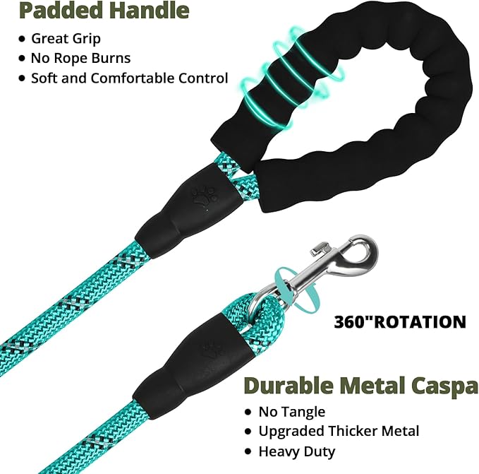 jenico Rope Dog Leash 8FT: Heavy Duty Leashes with Swivel Lockable Hook Reflective Threads Bungee and Padded Handle - Dog Lead for Large Small Medium Dogs Outside Walking Hiking