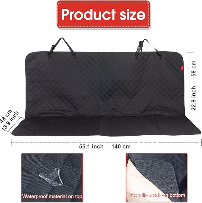 Kaiphy Waterproof Dog Car Seat Cover for Back Seat, Non-Slip & Universal Fit for SUV, Car, Truck with 4 Safety Belt Openings for Secure Travel