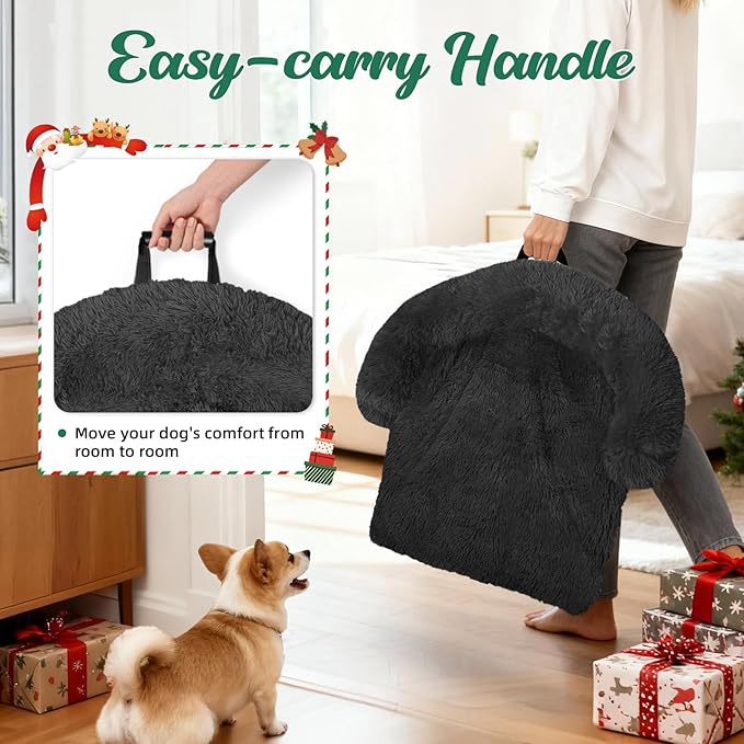 GGIB Calming Dog Bed Christmas Throw Blanket Fluffy Plush Dog Mat Furniture Protector Decoration Holiday Throw for Sofa Couch Cover Large Medium Small Dogs Cats (Extra Large, Dark Grey)