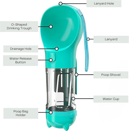 Portable Travel Pet Water Bottle – Leakproof Dog Water Dispenser with Poop Bag Holder & Waste Shovel – Ideal for Walking, Hiking & Outdoor Adventures (Blue)