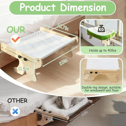 cat Window Perch for Indoor Cats Large Window Hammock with Washable Cover Suitable for All Seasons cat Window Bed for Adults Cats and Kittens(White and Green)