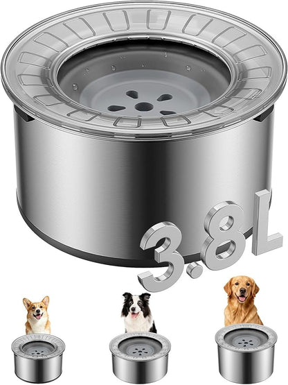 1 Gallon Large Dog Water Bowl No Spill,【Anti Digging Lid & Rubber Bottom】 Spill Proof Dog Bowl, Anti Splash Mess Dripless Slow Drinking Stainless Steel Water for Sloppy Messy Drinkers Car