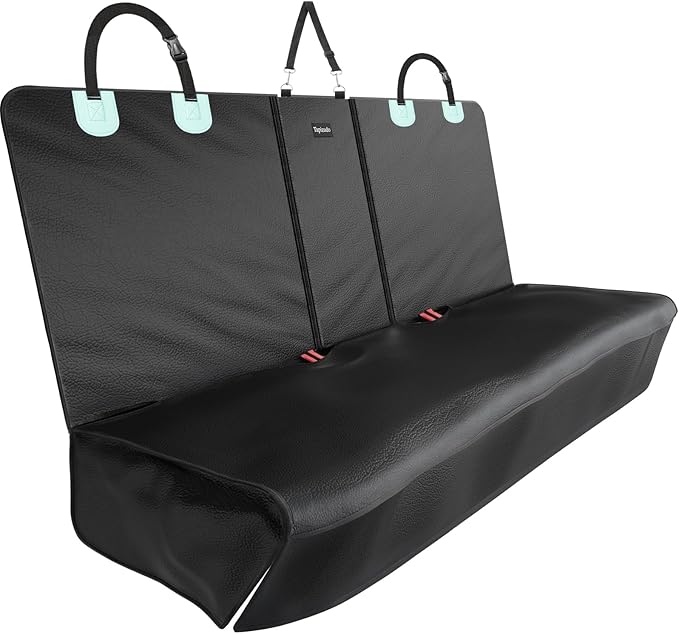 Dog Car Seat Cover for Back Seat with PU Leather, Waterproof Backseat Pet Cover for Dogs, Rear Seat Protector for Dogs with Non-Slip Net, Universal Fit for Car, Truck and SUV, Black