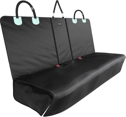 Dog Car Seat Cover for Back Seat with PU Leather, Waterproof Backseat Pet Cover for Dogs, Rear Seat Protector for Dogs with Non-Slip Net, Universal Fit for Car, Truck and SUV, Black