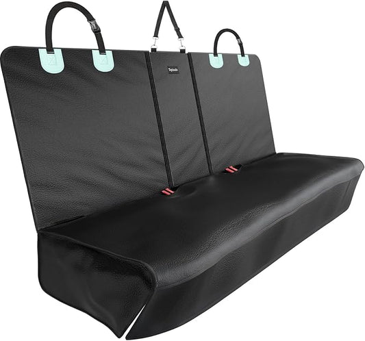 Dog Car Seat Cover for Back Seat with PU Leather, Waterproof Backseat Pet Cover for Dogs, Rear Seat Protector for Dogs with Non-Slip Net, Universal Fit for Car, Truck and SUV, Black