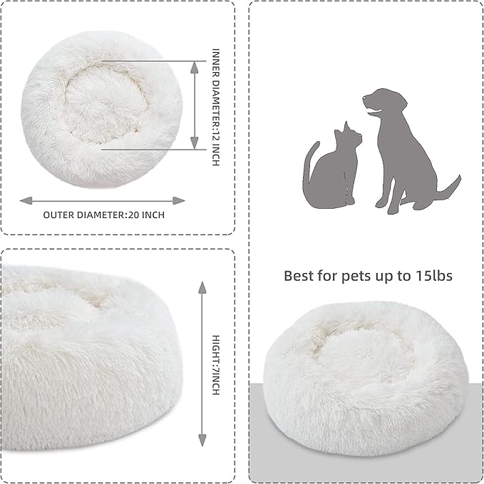 Cat Beds for Indoor Cats - Cat Bed Washable 24 inches, Dog Beds for Small Medium Dogs, Anti Anxiety Round Fluffy Plush Faux Fur Pet Bed, Thick Bottom