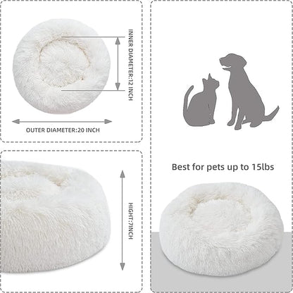 Cat Beds for Indoor Cats - Cat Bed Washable 24 inches, Dog Beds for Small Medium Dogs, Anti Anxiety Round Fluffy Plush Faux Fur Pet Bed, Thick Bottom