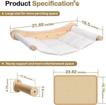Cat Wall Hammock, 2 Pcs Cats Climbing Shelf, Large Wall Shelves Bed and Scratcher Board for Climbing, Sleeping, Playing, Scratching Mat,for Indoor Cat Mounted Furniture Perch