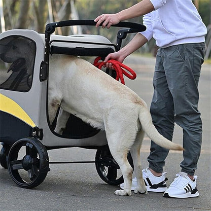 XL Extra Large Dog Stroller, All-Terrain 4 Wheel for 2 Medium Dogs, One-Click Foldable, Adjustable Handles, Dual Entry Safety Dog Stroller, Capacity 88lbs (Gray-Yellow)