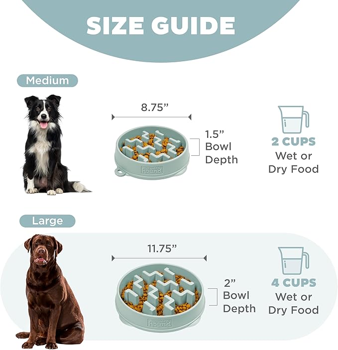 Outward Hound Fun Feeder Slo Bowl – Large 4‑Cup Capacity, Slow Feeding, Medium to Large Dogs, Non‑Slip, Sage, Notch Pattern