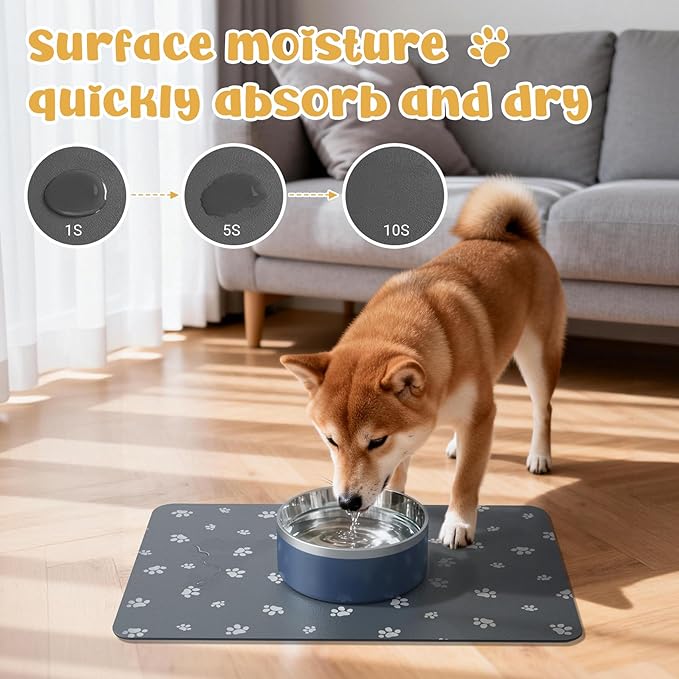 Dog Food Mat, Diatom Ooze Cat Water Mats Non Slip for Floors Waterproof and Water Absorption, Easy to Clean-Dog Paw (15.5" H*23.5" L)