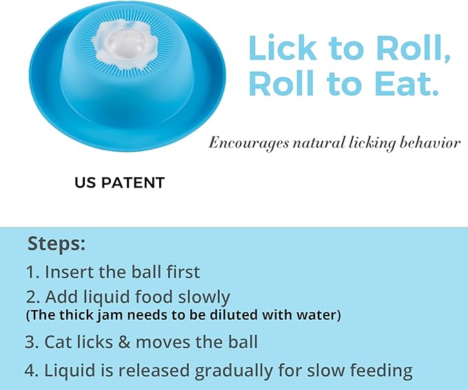 PEDAY Non-Slip Anti-Spill Cat Slow Feeder Lick Bowl with Ball, Enrichment Toy for Water, Yogurt & Jam, Dishwasher Safe