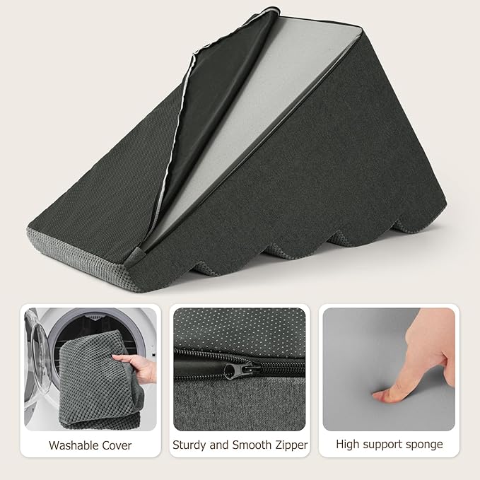 Dog Stairs for Bed 22.4”H,5-Step Dog Ramp for Small Dogs & Cats,Pet Steps for Dogs to get on High Bed, Indoor Anti-Slip Pet Stairs for Old Cats and Puppy,Grey