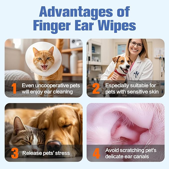 Dog Ear Finger Wipes,Gently Remove Ear Wax & Dirt,Relieve Ear Itching. All Natural Ingredients Dog Ear Wipes.Safe & Gentle Ear Wipes for Dog & Cat - 50 Count