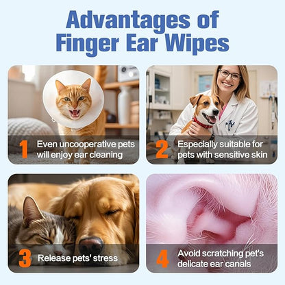 Extra Large Dog Ear Finger Wipes,Gently Remove Ear Wax & Dirt,Relieve Ear Itching. All Natural Ingredients Dog Ear Wipes.Safe & Gentle Ear Wipes for Dog & Cat - 50 Count Blue