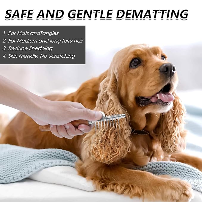 Large Slicker Brush for Dogs - Long Pin Deshedding Brush for Mats & Shedding on Long Haired Dogs, Doodles, Poodles, Goldendoodle, Labradoodle, 3pc Grooming Kits with Wooden Handle, Black