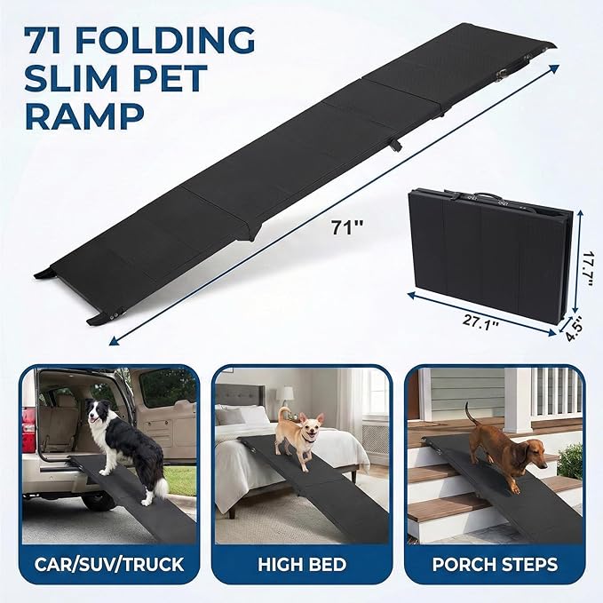 Dog Ramp for Car 71" X 17.6" Extra Long Folding Aluminum Pet Ramp for Large Dogs up to 250 LBS, Portable Waterproof Dog Ramps for SUV Truck and High Bed
