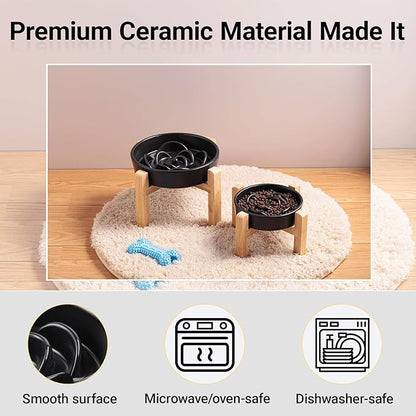 Ceramic Slow FeederDog Bowl for Medium Large Dogs,Heavy Weighted,Puzzle Eating Bowl Modern Maze (Black, 8.66in)