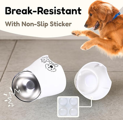 Elevated Spaniel Dog Bowl, Melamine Raised Dog Food Bowl for Long-Eared Dogs, Raised Dog Bowls for Small Dogs, Stainless Steel Inner Bowl, Non-Slip Base (Puppy & Kitten Pals, M (420 ML / 1.5 Cups)