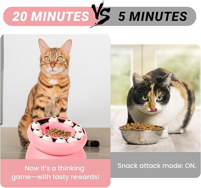 Cat Puzzle Feeder Slow Food Bowl – Interactive Slow Feeder Bowl for Indoor Cats, Treat Dispensing Enrichment Toy,Mental Stimulation and Boredom Relief (Pink)